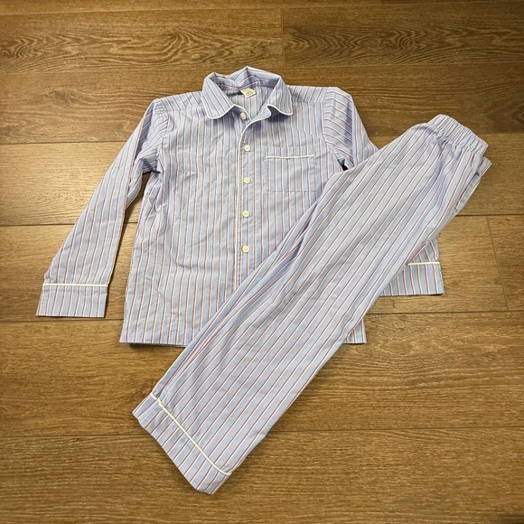 J. Crew Crewcuts Boys Pajama Set sz 8-9 Blue Striped 2-Piece Fall, Holiday - Picture 1 of 16
